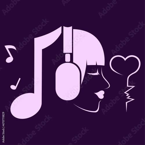 logo musical femenino, logo con silueta femenina, silueta de una mujer, vector para publicidad, logo musical