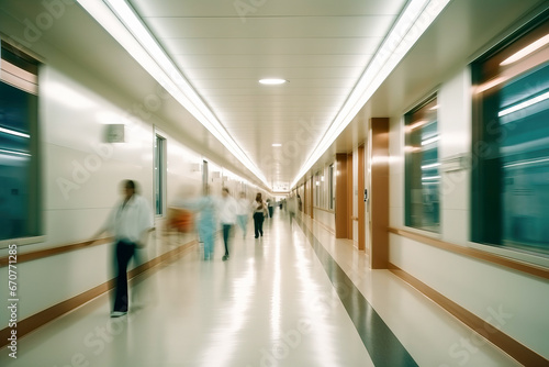 A Group of People Moving Through a Serene and Well-Lit Hospital Hallway