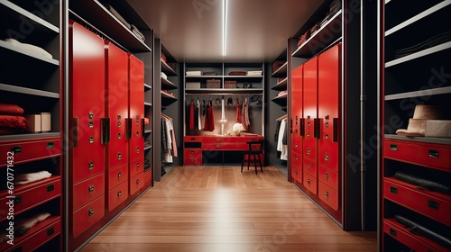 red wardrobe in a modern room with red walls