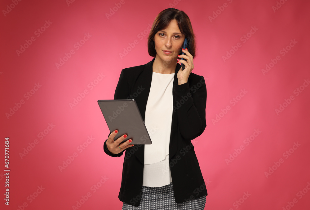 business woman on a colored background recommends thinking business woman on a colored background recommends thinking