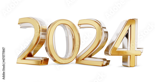 2024 golden metallic numbers as year, new year and year, isolated, shiny in bold font, success and changes, better or best