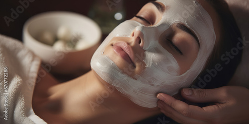 Woman in spa, having natural face mask applied
