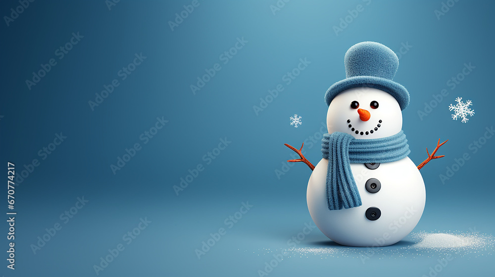 Cute 3D snowman on a blue background, Christmas Cute 3D snowman on a blue background, Christmas