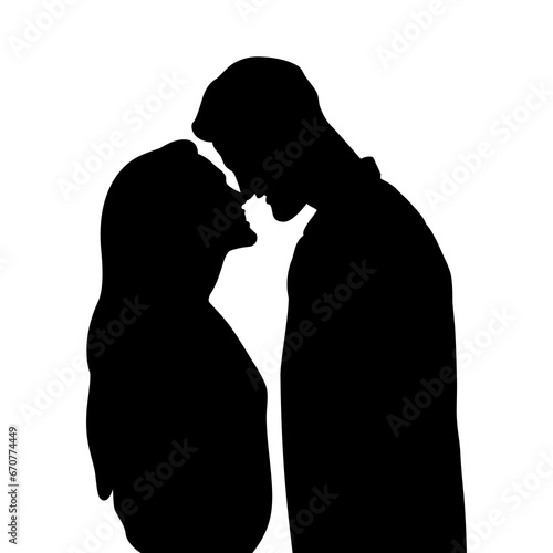Sylwetki dwóch osób. Kobieta i mężczyzna stojący naprzeciw siebie. Związek, relacja, rozmowa.