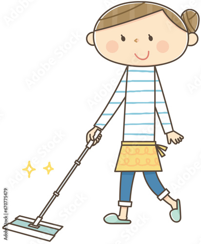 床掃除をする女性