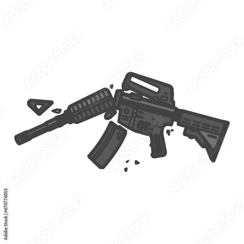 戦場で故障した軍用アサルトライフル・マシンガンのイラスト