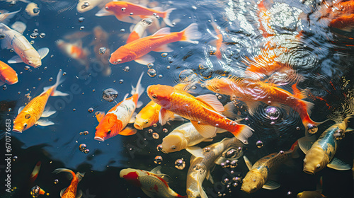 River pond decorative orange underwater fishes nishikigoi. Aquarium koi Asian Japanese wildlife colorful landscape nature clear water photo © Ziyan