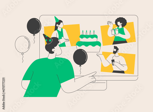 Online birthday party abstract concept vector illustration. © Visual Generation