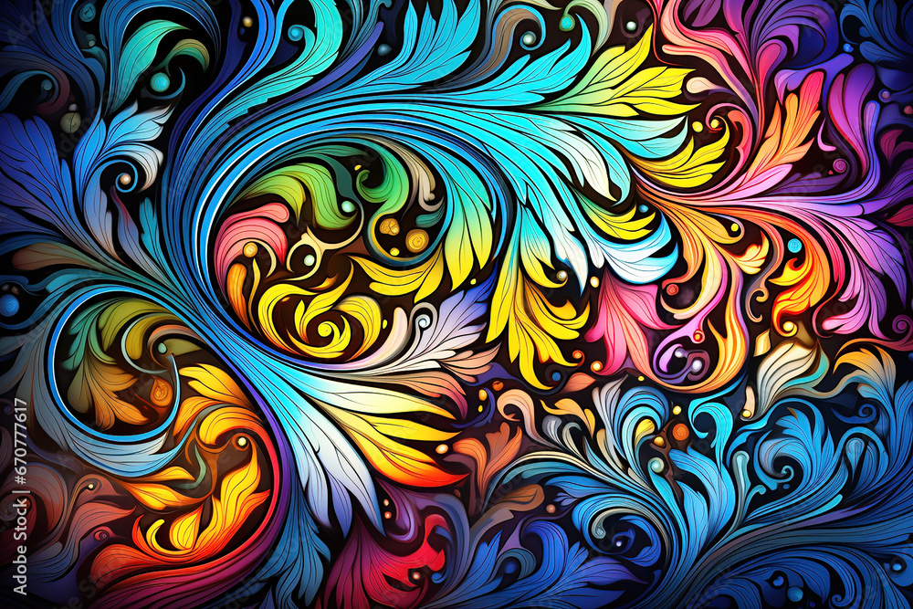 Psychedelic fractal patterns in bright colors.