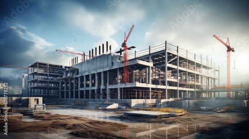 modern concrete and steel building construction site