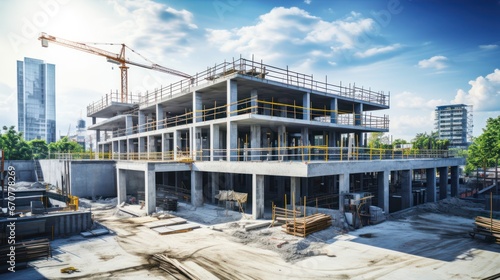 modern concrete and steel building construction site photo