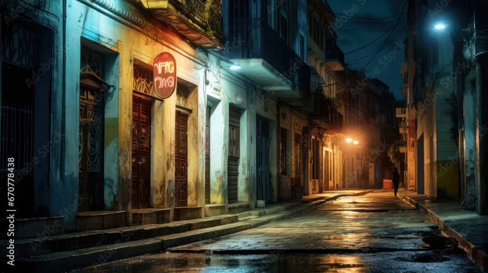 Street of a Latin American city in night neon