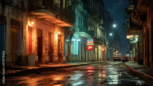 Street of a Latin American city in night neon