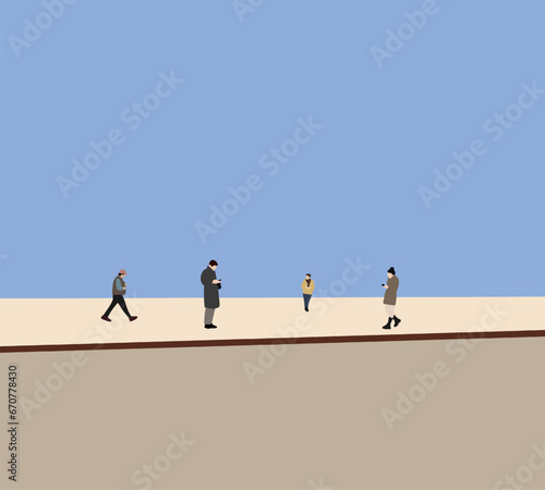 People walking on public street in city. Crowd people at background Urban landscape. Walkway outdoor for traveling or exercise healthy. 