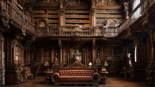 Huge antique library made of solid wood © Terablete