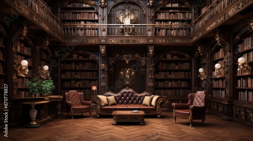 Huge antique library made of solid wood