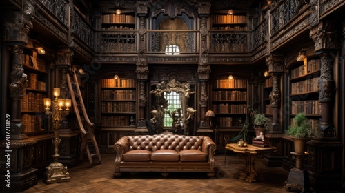 Huge antique library made of solid wood