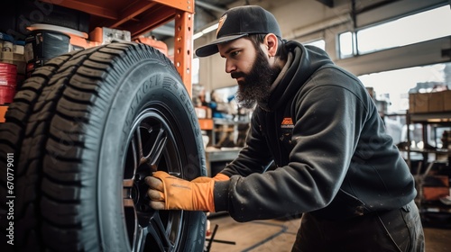 Technician replaces winter and summer tires for a safe ride