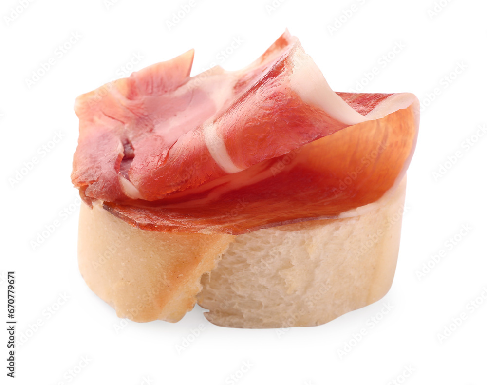 Tasty sandwich with cured ham isolated on white Tasty sandwich with cured ham isolated on white