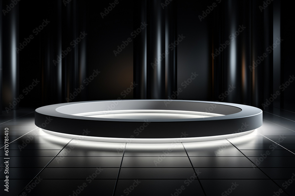 Ai Generative photo white light round podium and black background for mock up realistic image
Ai Generative photo white light round podium and black background for mock up realistic image