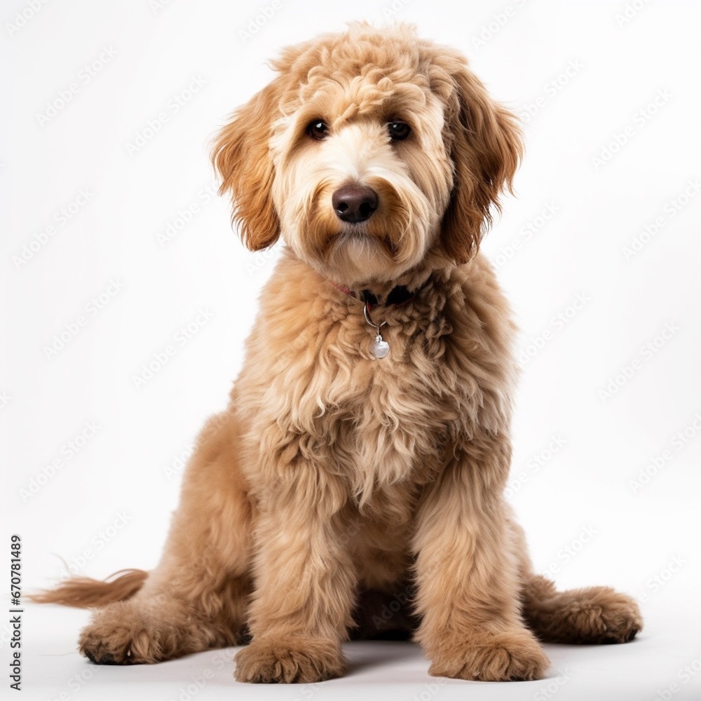 golden doodle puppy isolated on white background