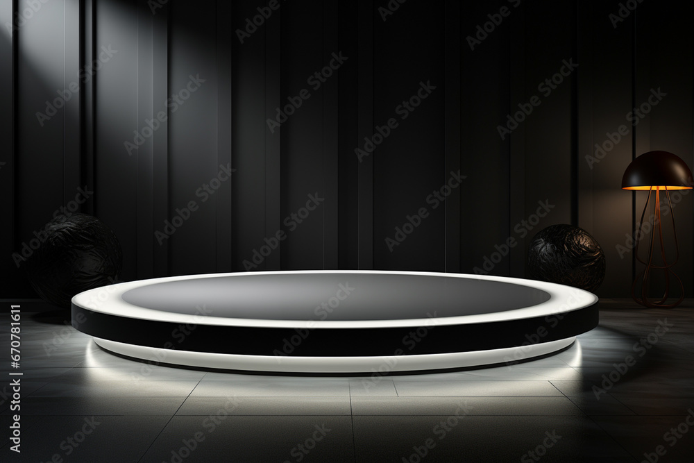 Ai Generative photo white light round podium and black background for mock up realistic image
Ai Generative photo white light round podium and black background for mock up realistic image