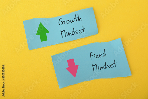 Paper with text Growth Mindset and Fixed Mindset. photo