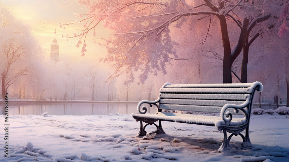 bench in the park in winter