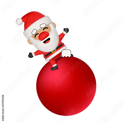 3D happy cartoon Santa Claus sitting on on a Christmas tree toy / ball. Vector illustration.  (ID: 670783208)