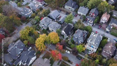 Mesmerizing drone views of Vancouver's neighborhood rooftops in autumn