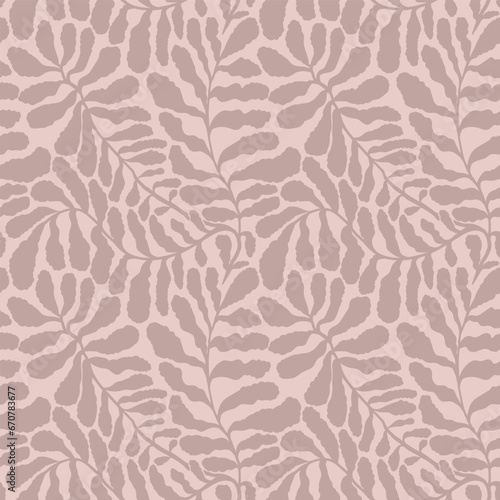Abstract geometric art brown and beige textile floral design in Matisse style. Vector hand drawn print with scandinavian cut out elements.