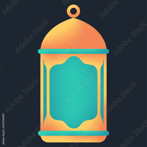 Ramadan cute characters. Green islamic lamp sticker.