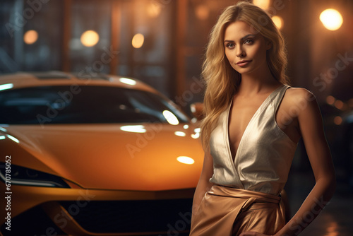 Stylish and confident woman driving modern EV car in midnight city © Oleksandr Kozak