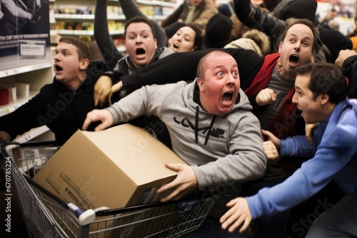 Black Friday Madness: people fighting at the store for rebated items photo