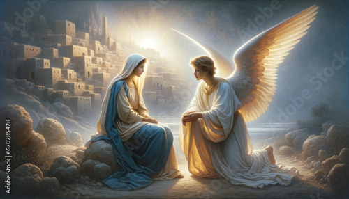 Photographie Moments of The Annunciation between the Virgin Mary and the Angel Gabriel