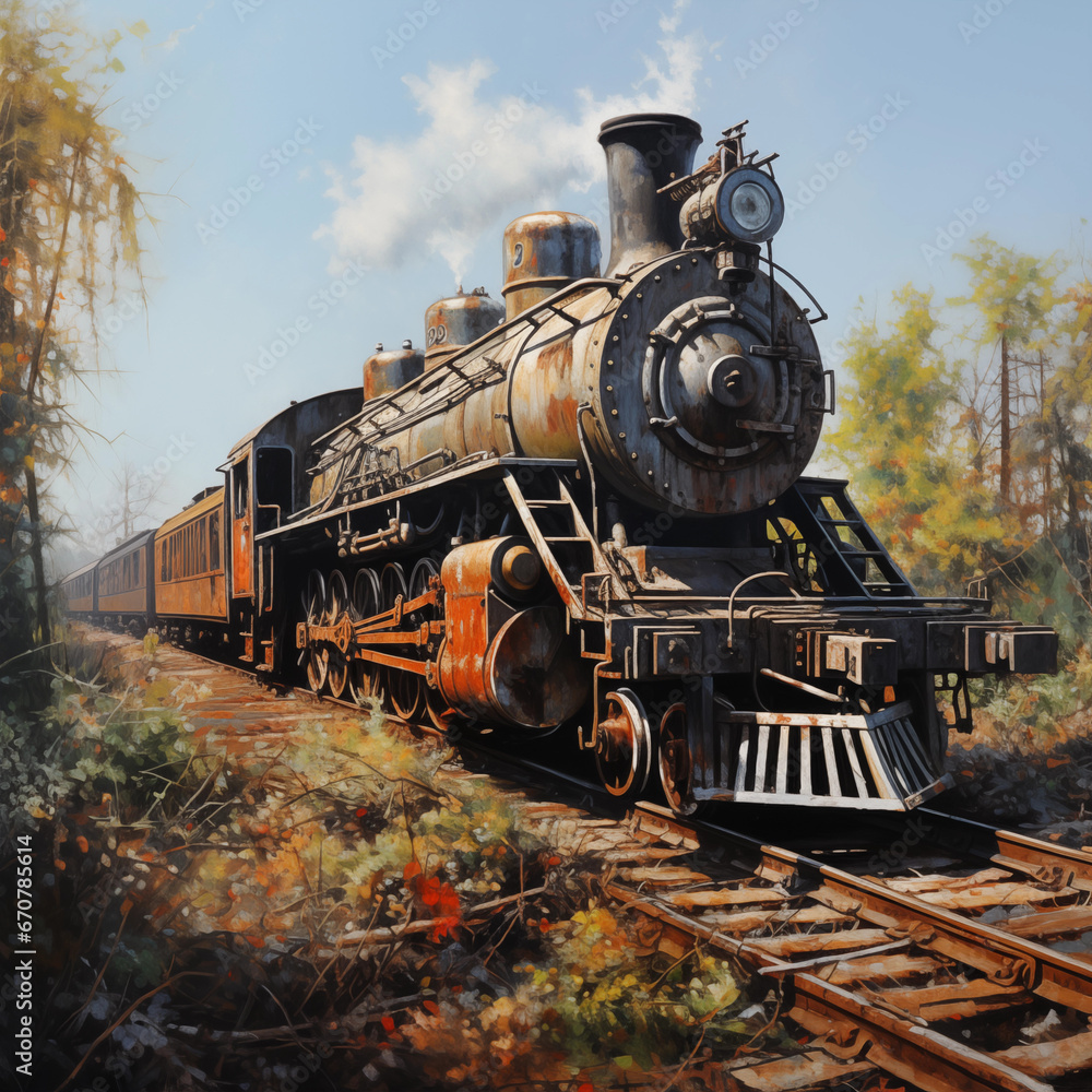 Naklejka premium zoom in and get lost in locomotive pastel oil 