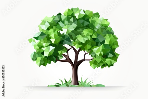 Close up of 3d low poly tree isolated on white background  geometric polygonal style