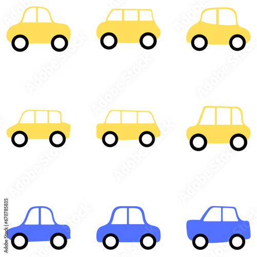Simple cute car doodle icon set. vector automotive vehicle in flat style