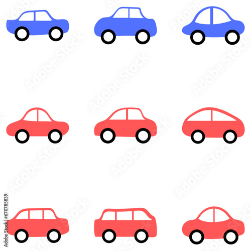 Simple cute car doodle icon set. vector automotive vehicle in flat style