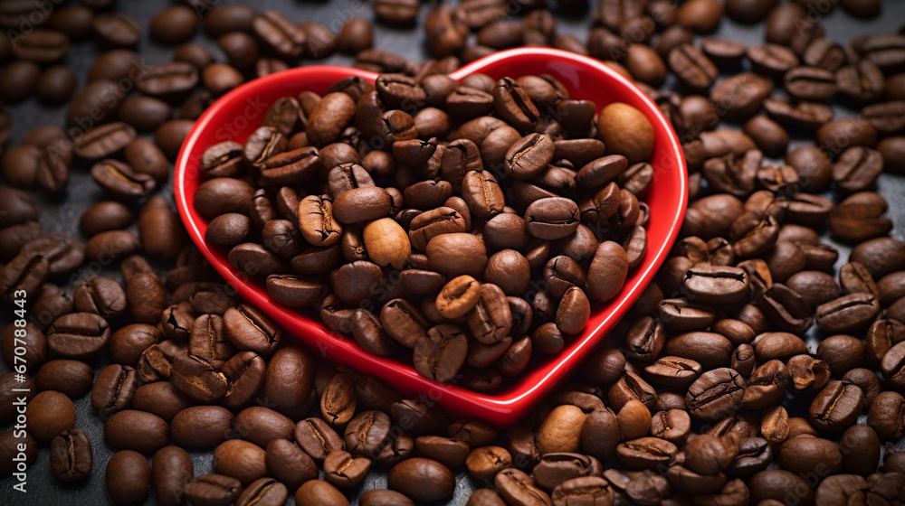 Fototapeta premium coffee beans in a heart shape HD 8K wallpaper Stock Photographic Image