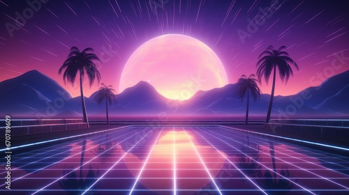 Retro Wave Music Festival Background, Retro futuristic 90s Style.