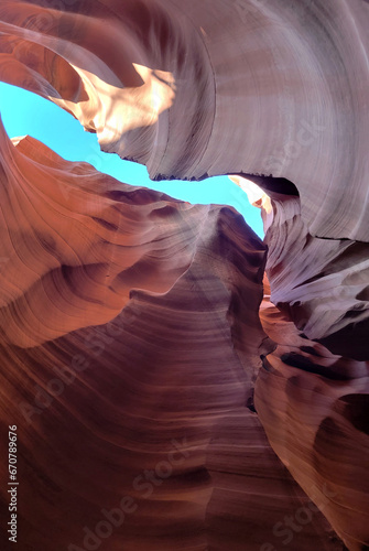 Antelope Canyon in Arizona USA. Colored canyon walls.