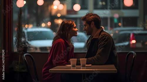 Romantic couple on a valentine's day date in a restaurant Generative AI