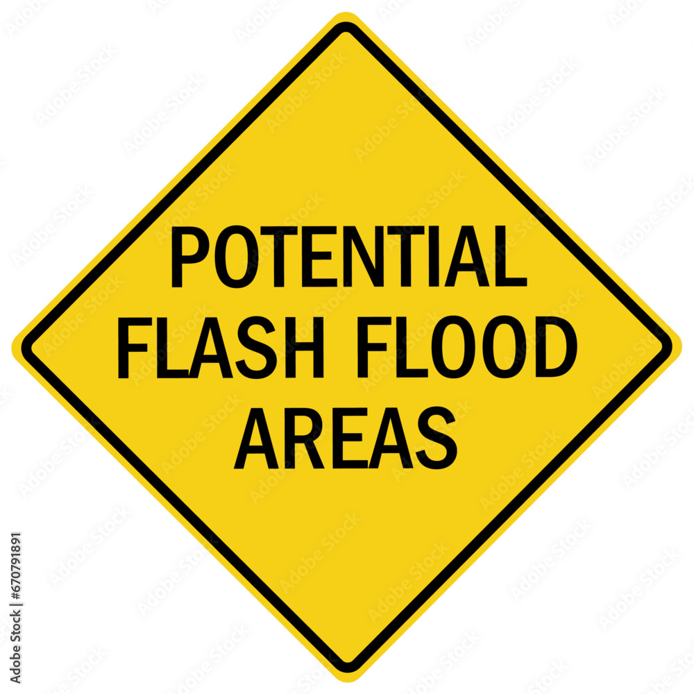 Flood danger sign and labels potential flash flood areas Flood danger sign and labels potential flash flood areas
