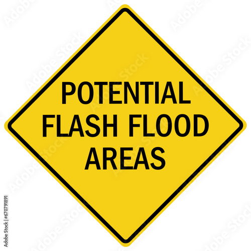 Flood danger sign and labels potential flash flood areas