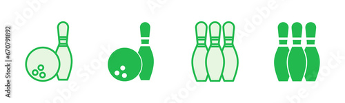 Bowling icon set. bowling ball and pin icon. bowling pins