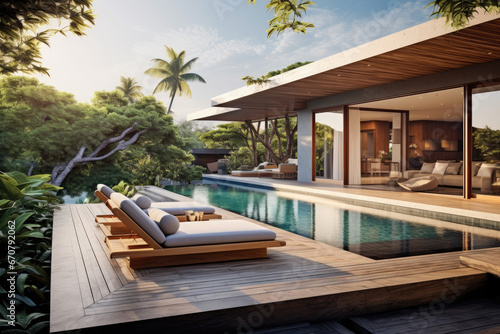Luxury beach house with a pool and wooden terrace © Kien