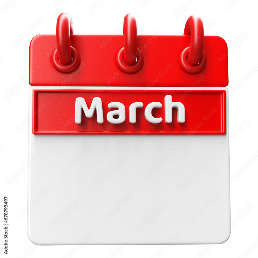Empty Calendar March 3D Render