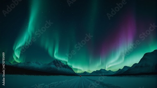 Northern Lights over snowy mountains  © FadedNeon