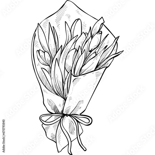 flower bucket handdrawn illustration